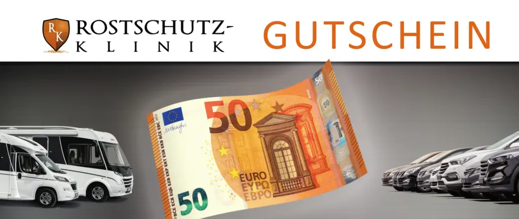 50-€-Gutschein der Rostschutzklinik, ausschließlich am Messestand Halle 14, Stand A50 erhältlich